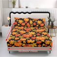 thumbnail image 5 of Glofpot Fitted Sheet 3 Piece Bedding Set Includes Two Pillowcases Holiday Bedroom Decor Black Background Pumpkin And Maple Leaf Autumn Print, 5 of 8