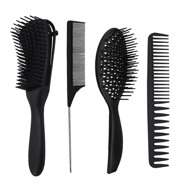 Peine de bambú antiestático de dientes anchos para cabello grueso, color negro – Madera natural duradera para un peinado sin enredos