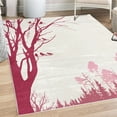 thumbnail image 1 of Forest Decorative Rug, Nature Theme the Panorama of a Forest Pattern Birds on Tree Branches Print, Quality Carpet for Bedroom Dorm and Living Room, 6 Sizes, Raspberry White, by Ambesonne, 1 of 4