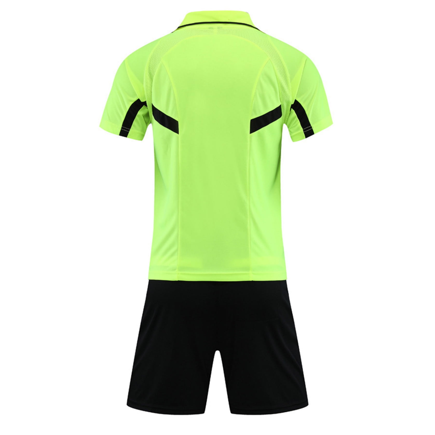 Manyakai Men Soccer Referee Athletic Uniform Soccer Competition Jersey And Shorts Set with Pockets Fluorescent Green L