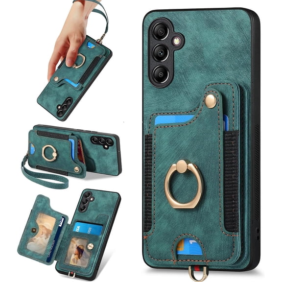 ZUKKASHAN for Samsung Galaxy A15 5G Case with Card Holder for Woman Man,PU Leather Flip Folio Wallet Case,RFID Blocking Ring Holder Kickstand Wrist Strap Magnetic Protective Cover for Galaxy A15 5G