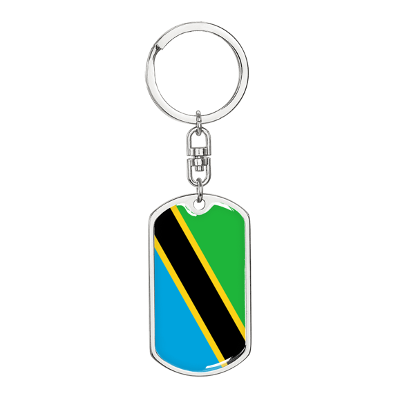 Tanzania Flag Swivel Keychain Dog Tag Stainless Steel or 18k Gold