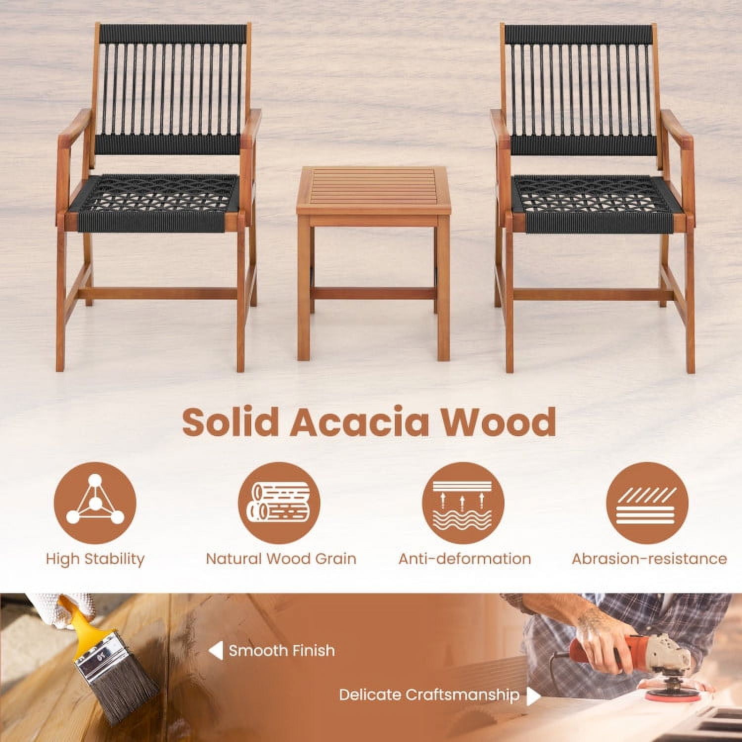 Aimee Lii 3 Pieces Acacia Wood Patio Furniture Set, Patio Table and Chairs Set, Outdoor Patio Set Aimee Lii 3 Pieces Acacia Wood Patio Furniture Set, Patio Table and Chairs Set, Outdoor Patio Set