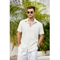 thumbnail image 4 of COOFANDY Men's Casual Henley Shirt Short Sleeve Band Collar Linen Shirt Summer Beach Hippie T-Shirts, 4 of 7