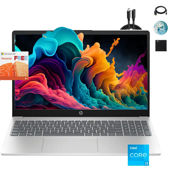 HP Newest Laptop 15.6" HD, 16GB RAM, 1TB PCIe SSD, Intel Core i3-1215U Processor, Webcam, Type-C, HDMI, Wi-Fi, Windows 11 Home, with Accessories, Silver