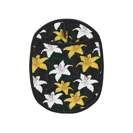 

Yellow White Lilies Flowers Pot Holders for Kitchen - Heat Resistant Oven Mitts Hot Pads with Pocket Non Slip Silicone Pot Holders Cuteness Hanging Loop Potholders for Kitchen Baking