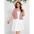 thumbnail image 2 of SHOWMALL Womens Plus Cropped Cardigan Open Front Shrug for Dresses Lightweight Bolero for Summer Pink 3X, 2 of 8