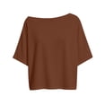 thumbnail image 5 of Craaazy Womens Short Sleeve Shirts Plus Size Loose Fit Solid Color Asymmetrical Neck Off The Shoulder Tops for Casual Summer, 5 of 9