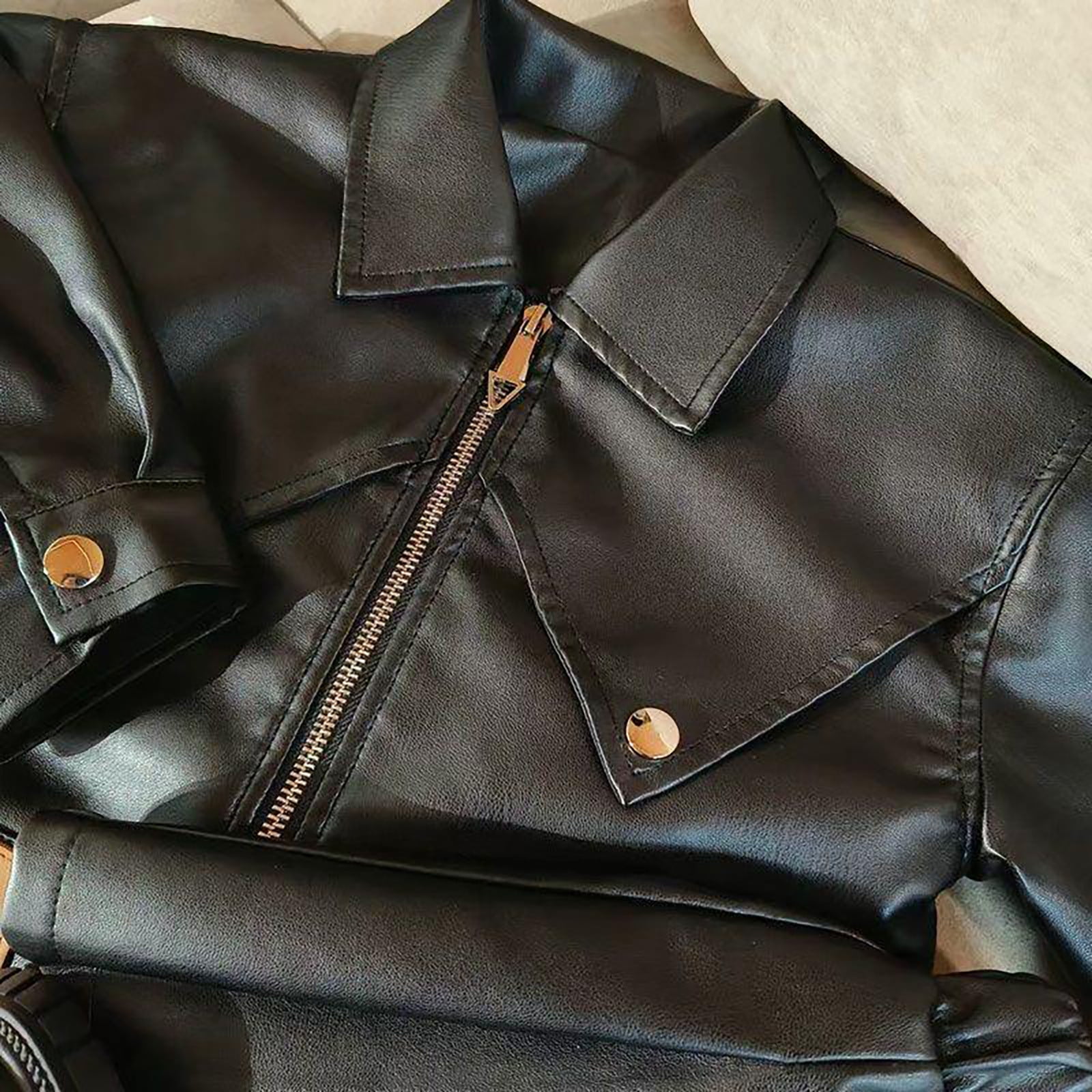 TYGHBN Girls' Leather Coat Pleated Skirt 2024 Autumn New Korean Fashion Cool Casual Jacket Children's Motorcycle Clothing Crop Top and Sweatpants Little Girl Outfits Baby Blankets for Girls Baby Girl