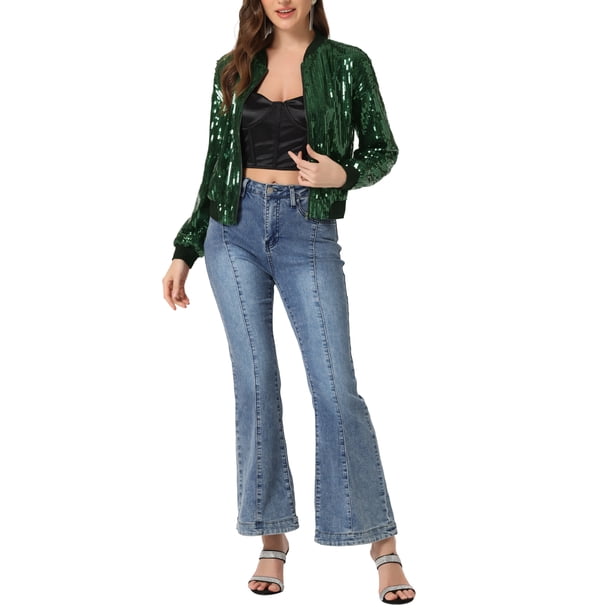 INSPIRE CHIC Women's Holidays Jackets Glitter Long Sleeve Zipper