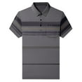 thumbnail image 4 of Mens Polo Shirts Striped Button Collared Short Sleeved Top with Pocket Casual Loose Comfortable Trendy Business T Shirts for Man, 4 of 9