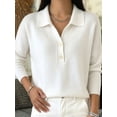 thumbnail image 5 of Women's Lapel Half Button Long Sleeve Knit Pullover Top White S, 5 of 7