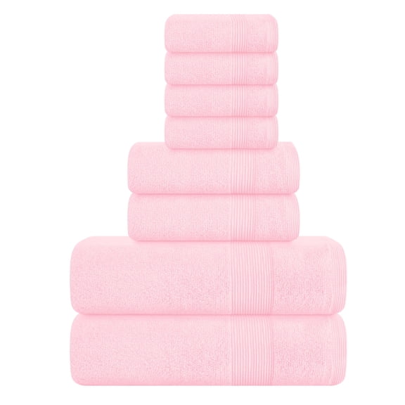 8 Piece Towel Set Pink Hotel Spa Quality Ultra Soft Absorbent Cotton