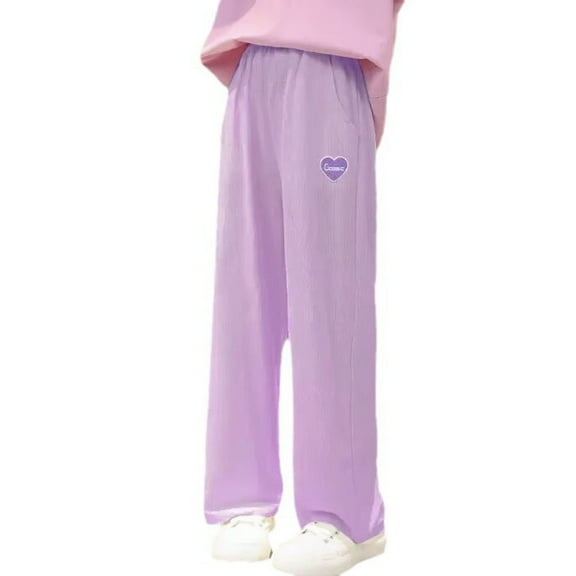 LIIPEE Girl Boy Casual Pants Solid Color Baggy Elastic Waist Straight Wide Leg Trousers With Pockets Boys Stylish School Stretch Street Outdoor Hiking Pants,Purple,13-14 Years