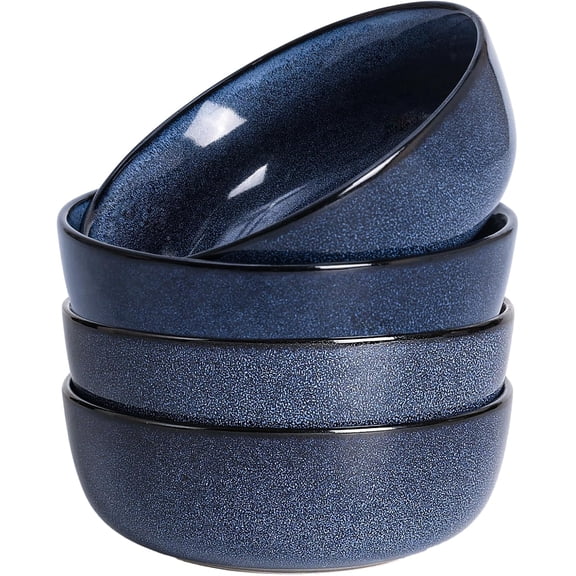 Ceramic Cereal Soup Bowls Set: 20 Oz Porcelain Dinner Bowl for Kitchen, 6 Inch Stoneware Reactive Glaze Dinner Bowls for Oatmeal Rice Salad Fruit Pasta, Microwave Dishwasher Safe, Set of 4 (Blue)