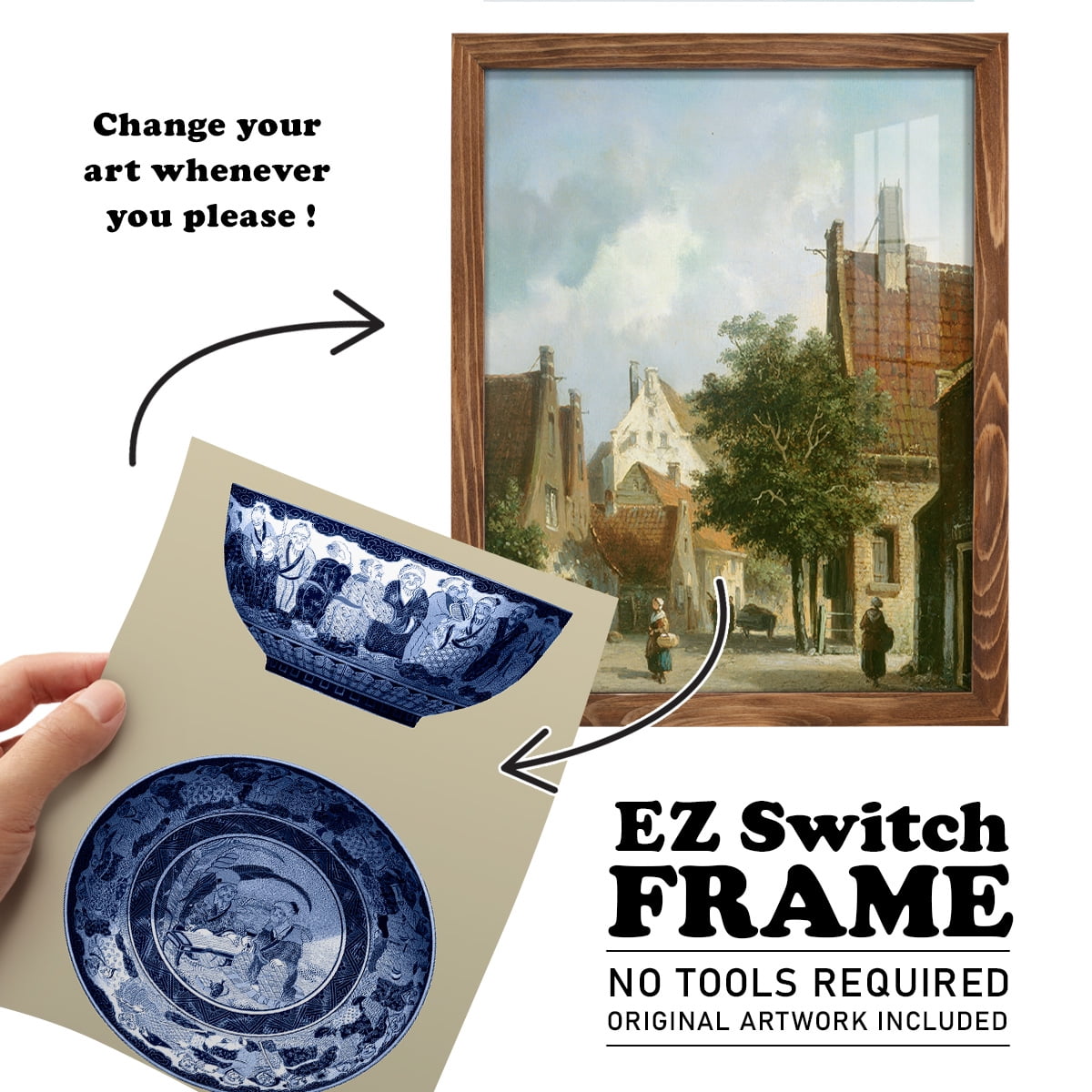 Porcelain in Blue and White II -Framed Print w/glass-Walnut