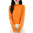 thumbnail image 2 of Wutalume Women's Fashion Flat Knit Half Turtleneck Pullover Sweater, Solid Color Long Sleeve Top, Slim Fit Design for Layering and Smart Casual Occasions,Orange 2XL, 2 of 5