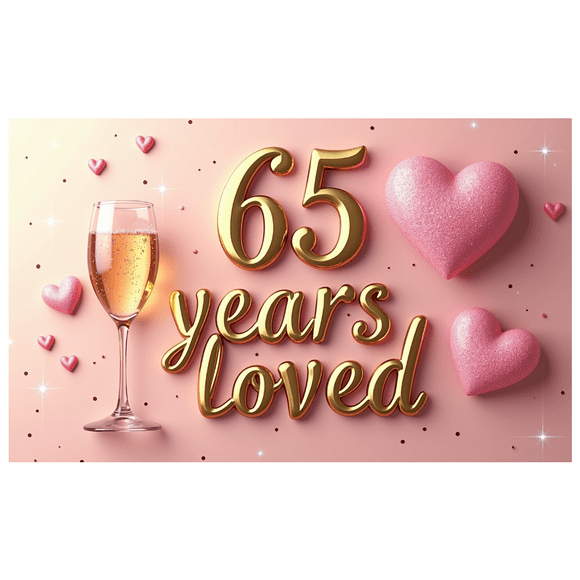 65th Anniversary Celebration Backdrop Party Decoration Champagne Glasses Heart Background Banner for Romantic Event Ideal Photo Booth Decors