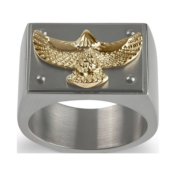 Stainless Steel Gold Eagle Square Ring Size 11