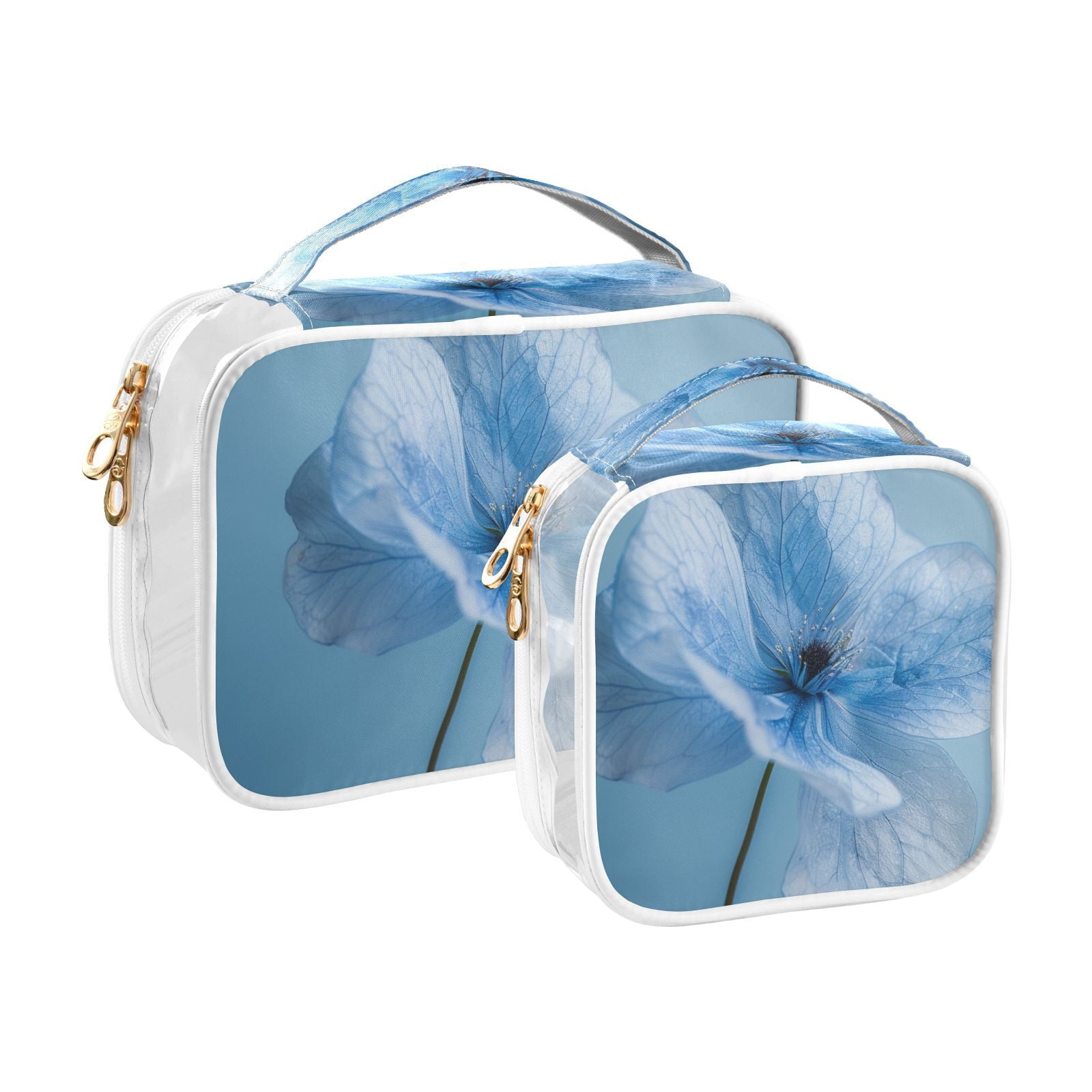Clear Makeup Bags with Handle Large Opening 2 Pack Set Toiletry Bag Quart Size Bag, for Women Man Traveling Travel Essentials, Toiletries and Other. Blue Floral