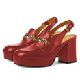 thumbnail image 2 of YDN Women Square Toe Chains Slingback Pumps Buckled Backstrap High Block Heels Outdoor Date Work Loafer Shoes Size 7 Red, 2 of 5
