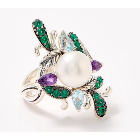 Third Person Cultured Freshwater Pearl & Gemstone Ring, Size 5