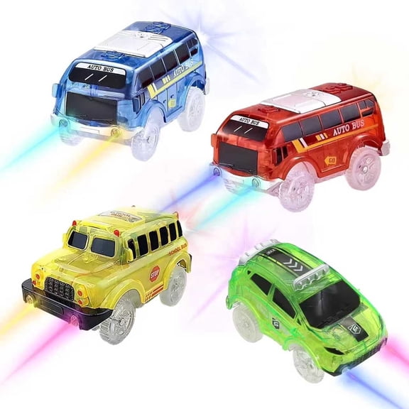 Tracks Cars Only Replacement, Flex Track Race cars for Magic Tracks Glow in the Dark, LED Lights Up Battery Operated Snap N Glow Trax cars Accessories, Compatible with Most Car Tracks  (4pack