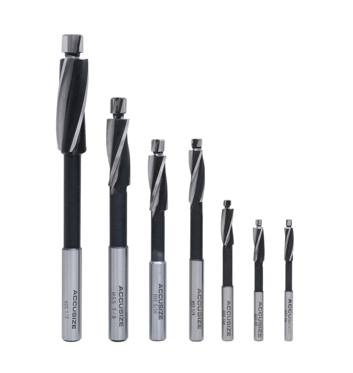 Accusize HSS Cap Screw Counterbore Set - 7 Piece 3 Flute Straight Shank Tool Kit