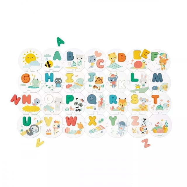 Janod - Pure - My First Alphabet Puzzle - 26 Pieces - Early-Learning Skill Game - Fine Motor Skills - For Toddlers - 2 Years + - Multilingual - J08045