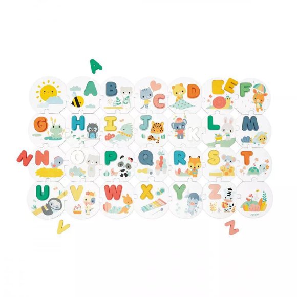 Janod - Pure - My First Alphabet Puzzle - 26 Pieces - Early-Learning Skill Game - Fine Motor Skills - For Toddlers - 2 Years + - Multilingual - J08045