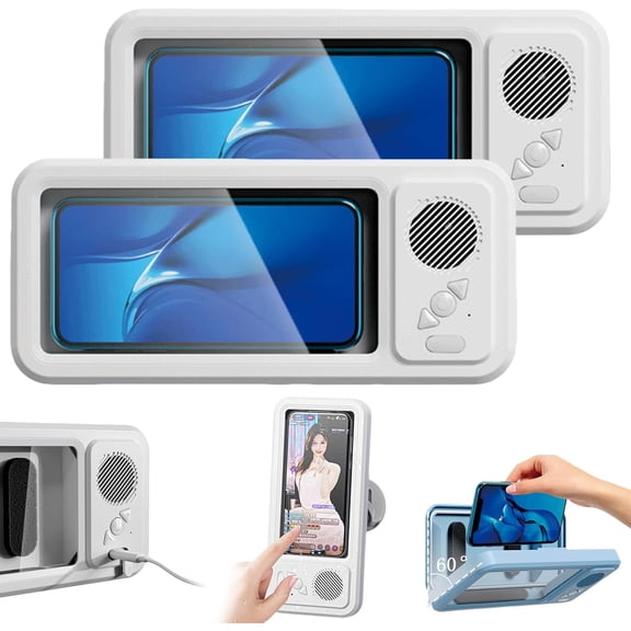 Waterproof Phone Holder, Aqua Play Phone Holder with Speaker, Waterproof Secure 360° Mount, Waterproof PhoneHolder with Built-in Bluetooth Speaker 2PC