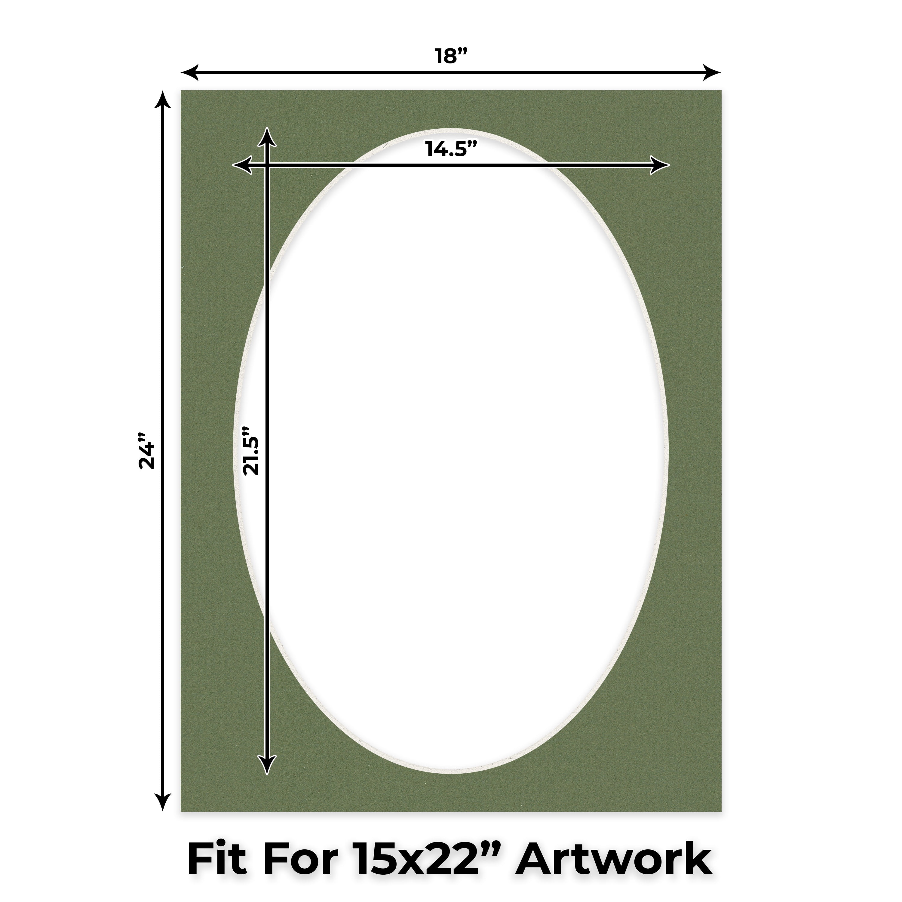 Dill Green Picture Frame Mat for 18x24 Frames - Oval Opening for 15x22 Photos - 25 Mats