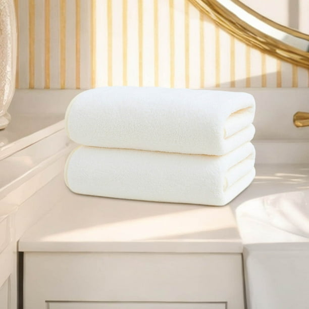 Juego de 2 toallas de baño de terciopelo hilado, muy absorbentes, de secado rápido, suaves y afelpadas, para spa, gimnasio y baño en casa. Aestivo | Blanco | AESTIVO