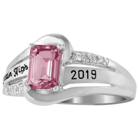 Personalized Emerald Fashion Class Ring in Valadium Stainless Steel, Silver Plus or 10K/14 Gold or White Gold