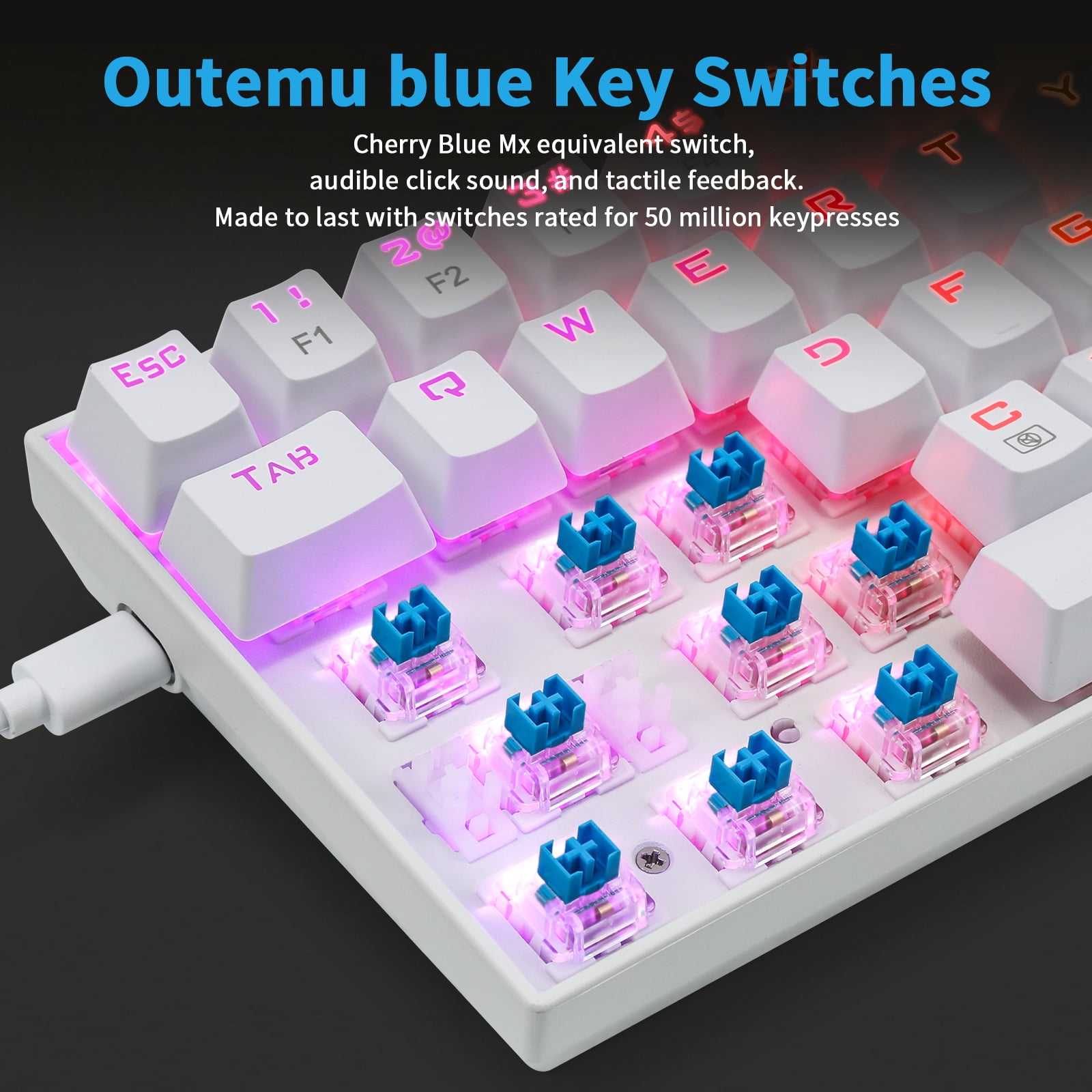 Portable 65% Mechanical Gaming Keyboard, E-YOOSO Z-686 Customizable Per-Key RGB Backlit, Compact 68 Keys Mini Wired Office Keyboard with Blue Switch for Windows Laptop PC Mac - White