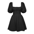 thumbnail image 3 of Vestidos de playa para mujer Vestido plisado de cuello cuadrado A Line para cóctel (Negro XL) FLhrweasw Para estrenar, 3 of 9