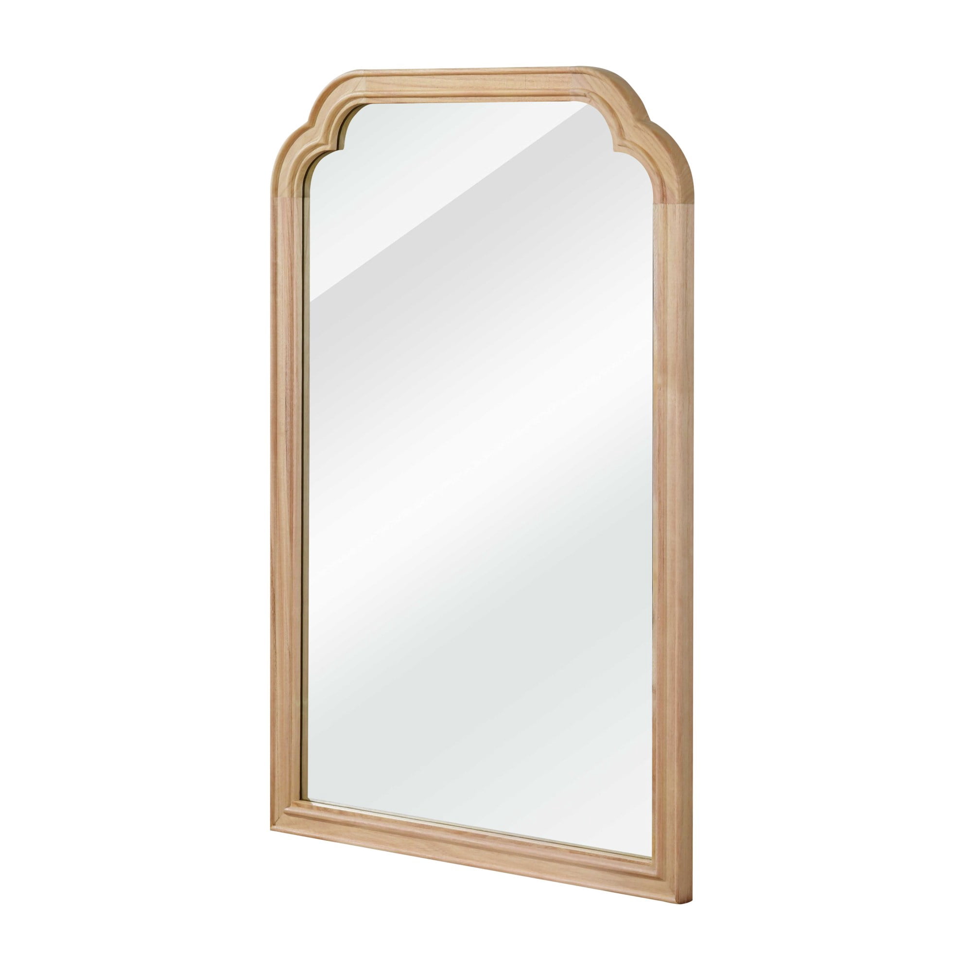 Leumius 24"x 36" Rounded Corner Mirror, Solid Wood Frame Decorative Mirror for Bedroom Bathroom Living Room Entryway Natural