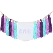 Purple Blue Tassel Banner Blue and Purple Tassel Fairy Butterfly High Chair Banner Mermaid High Chair Banner for 1st Birthday Girls Party Supplies