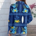thumbnail image 6 of Minjewel Women's Casual Hawaiian Print Button Down Shirt Long Sleeve with Collar Floral Design Top for Spring Summer Fashion Beach Party Outfit,Royal Blue,2XL, 6 of 6