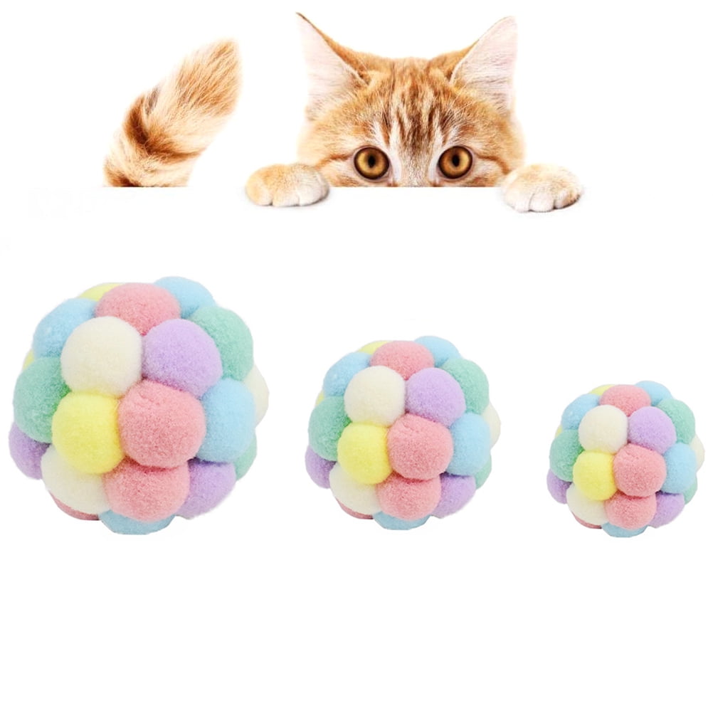 Pet Cat Toy Colorful Soft Bells Bouncy Ball Built-In Catnip Interactive Toy Fun 