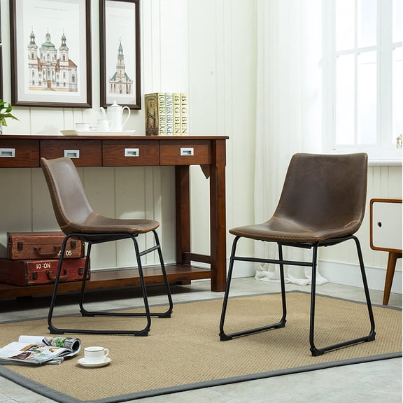 LQLI Vintage PU Leather Dining Chairs, Dining Chairs Set,with Black Iron Frame Design,Handcrafted Dining Chairs,Set of 2