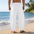 thumbnail image 6 of Men Loose Casual Drawstring Waist Pants, Trousers, Joggers With Pockets Elastic Waist Breathable Lightweight Quick Dry For Beach Hiking Workout Summer Daily Cotton Linen Blend, 6 of 7