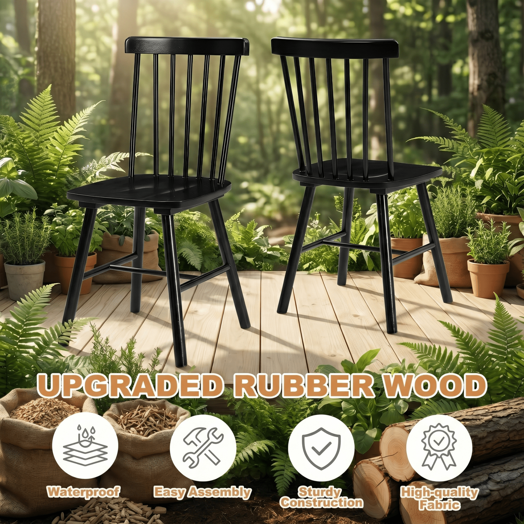 TrumanPick Farmhouse Windsor Dining Chairs Set of 8, Spindle Back Wood Dining Room Chairs, Kitchen Chairs for Living Room & Restaurant, Black