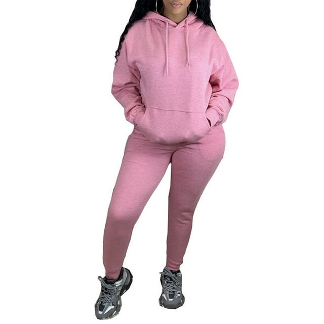 MAWCLOS Ensemble de Jogging à Capuchon pour Femmes Coupe Ample Course avec Poches Ensembles de Détente Rose TG