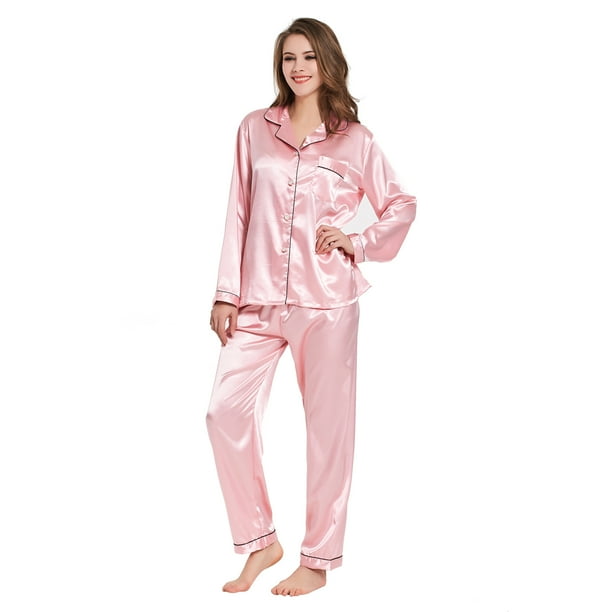 DEJI Silk Pajamas for Women Set Womens Button Down Pajamas Long Sleeve