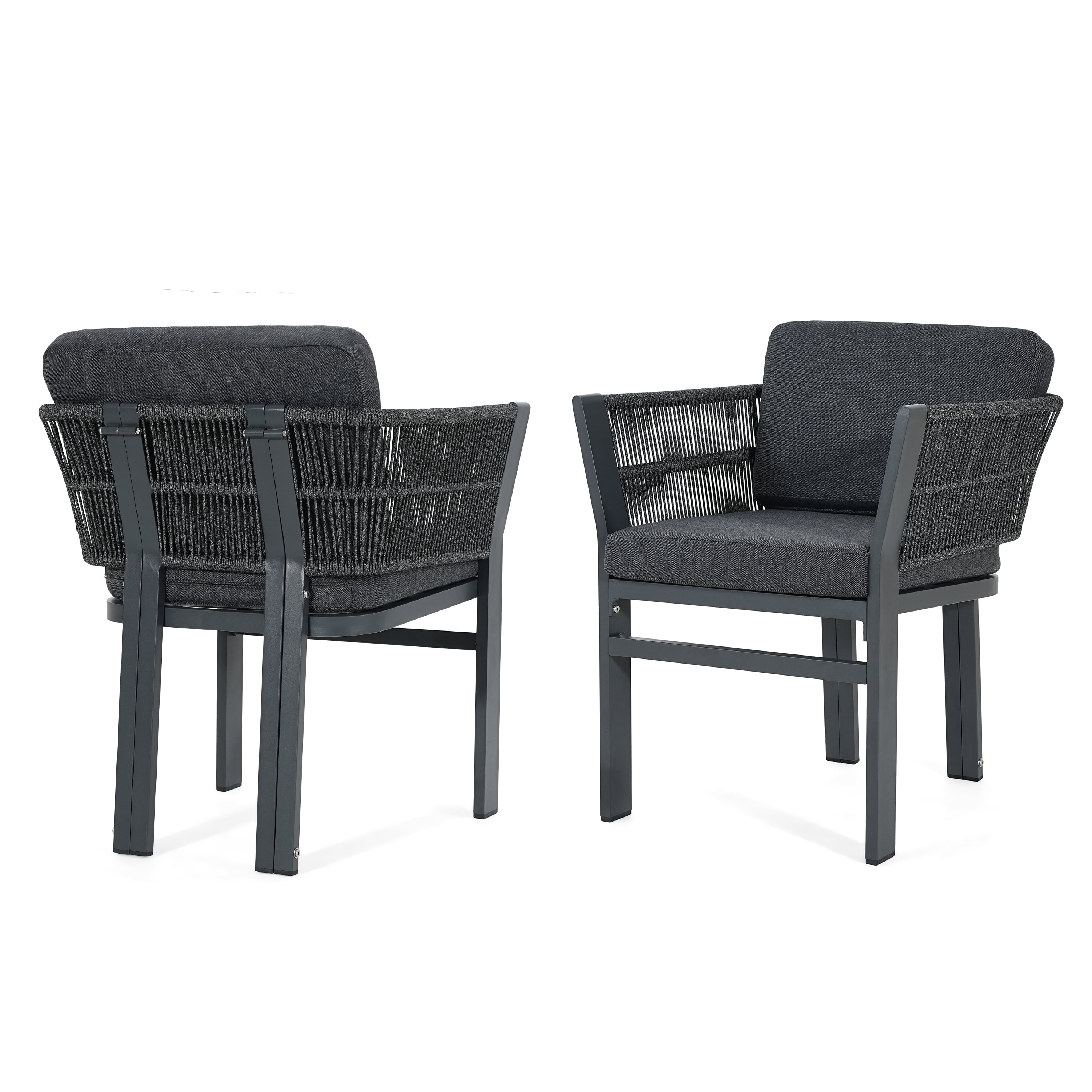 Outdoor Dining Chair Set of 2, Grey Aluminum Frame with Grey Cushion All-Weather Patio Seating, Grey