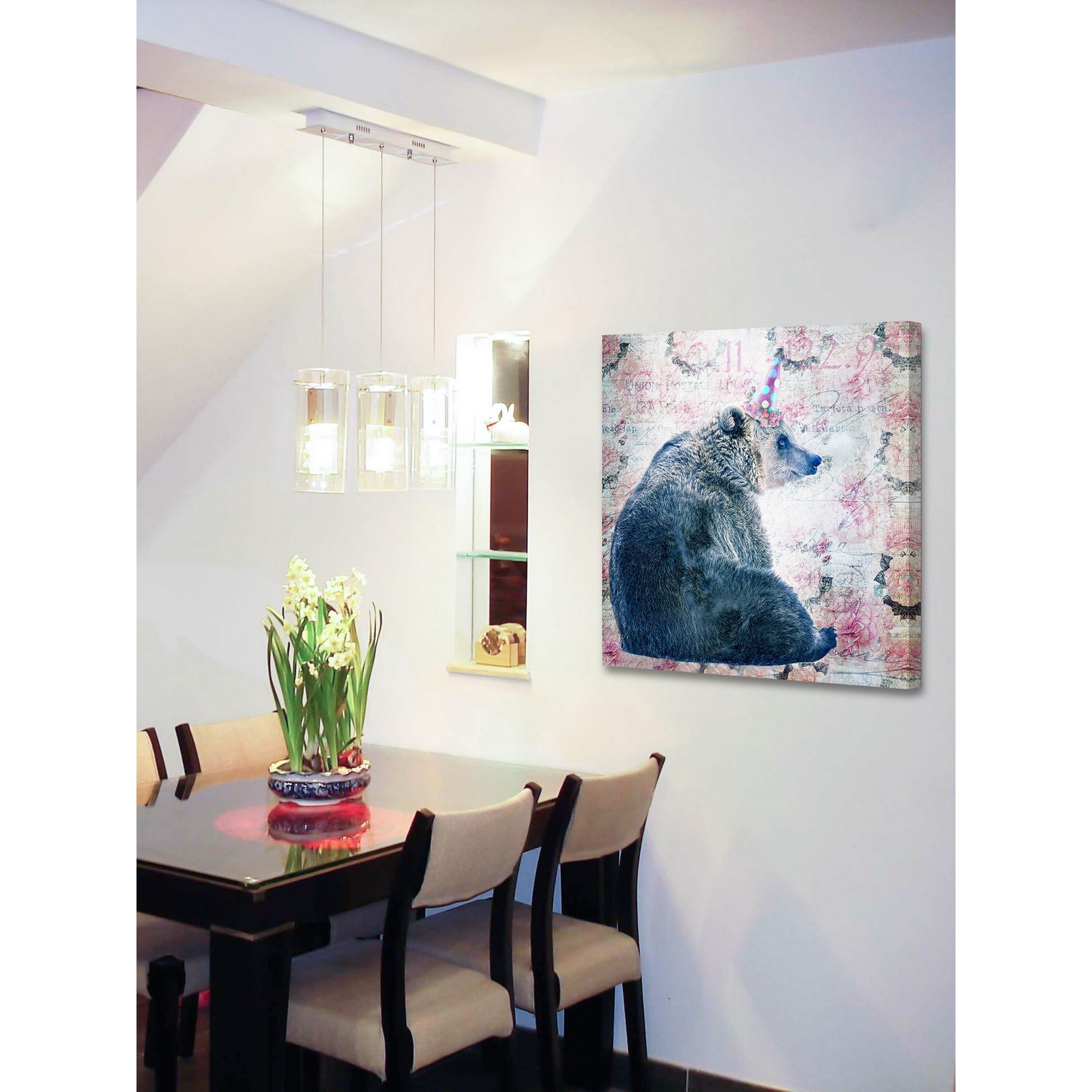 Marmont Hill "Party Bear" by Morgan Jones Painting Print on Wrapped Canvas
