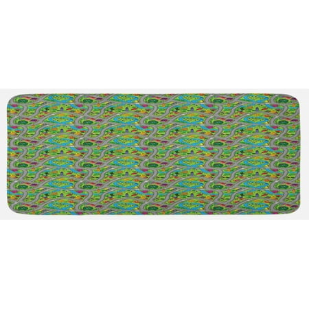 

Car Race Track Kitchen Mat Hand-Drawn Style Suburb Cartoon Roadway Activity Design Neighborhood Plush Decorative Kitchen Mat with Non Slip Backing 47 X 19 Multicolor by Ambesonne