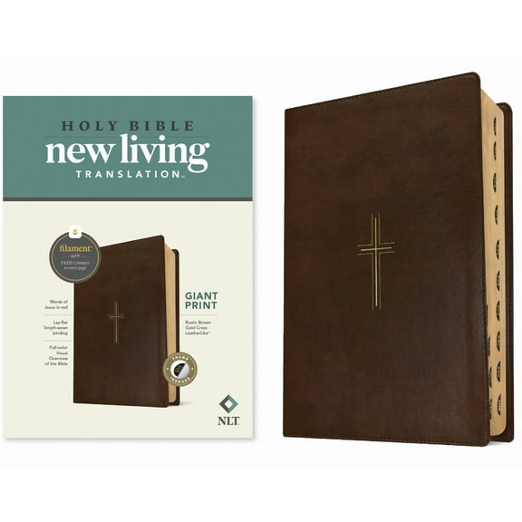 NLT Giant Print Bible, Filament Enabled (Leatherlike, Rustic Brown Gold Cross, Indexed, Red Letter), (Hardcover)