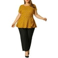 thumbnail image 5 of Agnes Orinda Women's Plus Size Tops Peplum Hem Short Sleeve Summer Polka Dot Shirts Blouses 4X Yellow, 5 of 8